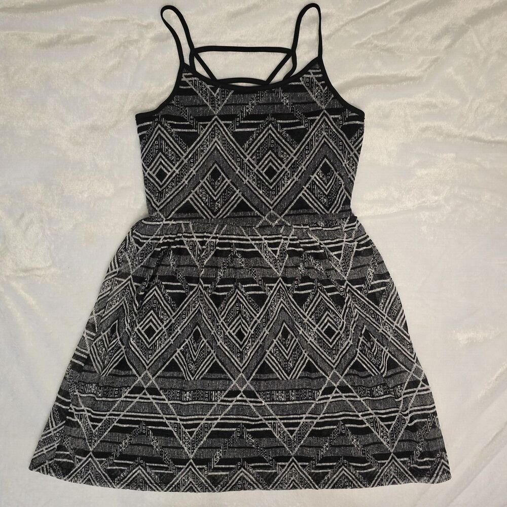 Aztec Print Black and White Strappy Tank Mini Dress Size Medium (7-9)
